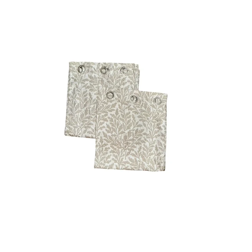Colordrift Pair Leaf Print Curtains Beige Tan Neutral Shimmer Grommets 2 Panels